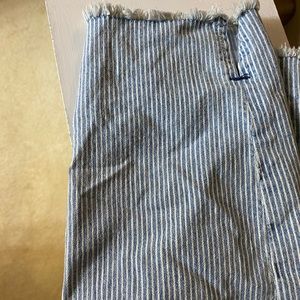 Denim spandex and cotton light blue and white strip jeans